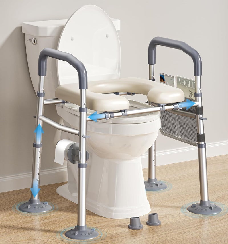 Bluelog Raised Toilet Seat with Handles, Width & Height Adjustable Toilet Seat Risers for Seniors, Heavy Duty 400lbs Elevated Toilet Seat for Elderly, Pregnant, Handicap, Fit Any Toilet - Image 1